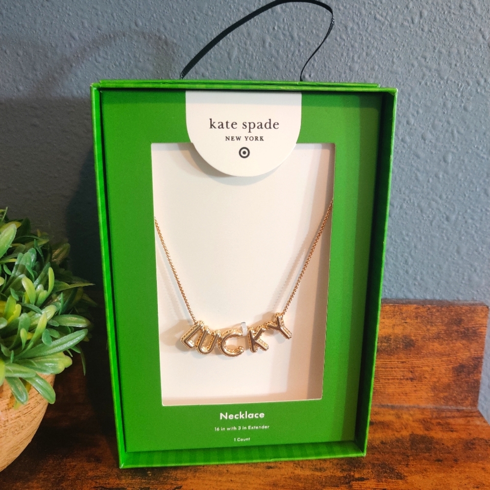 Kate Spade Gold Lucky Necklace New Bubble Balloon Letters Target In Box